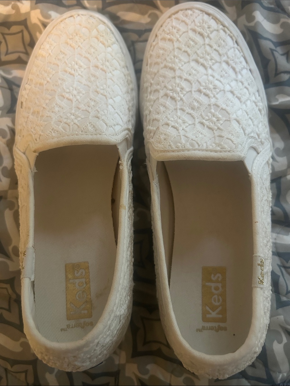 Keds White Lace Slip-On Sneakers